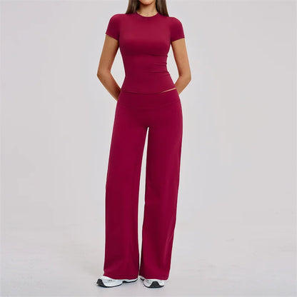 TRY TO BN Women's Tracksuit Two Pieces Yoga Sets Short Sleeve High Waist Leggings Fitness Sportwear Workout Running Gym Clothing