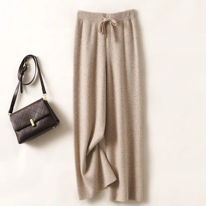 CHICUU Women Cashmere Pants Basic Casual Wide Leg Pants Autumn Winter 100% Merino Wool Knitwear Soft Korean Popular Trousers