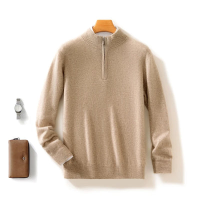 High-end 100% Cashmere Pullover for Men Mock Collar Thick Sweater Autumn Winter Knitted Jumper Warm Clothing Smart Casual Top