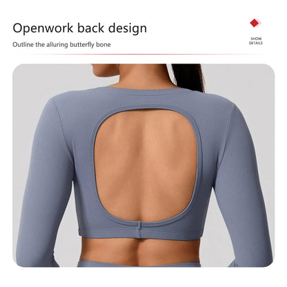 Women's Sports Long Shirt Female Backless Yoga Breathable Soft Shirt Autumn and Winter Training Top Woman Gym Sportswear