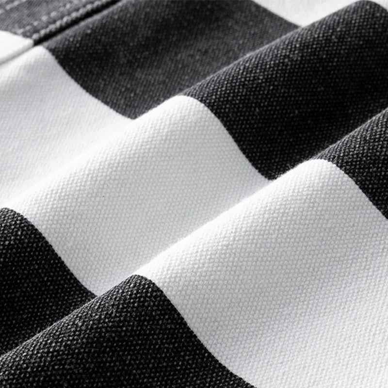 Amekaji Heavyweight Zebra Striped Jacket - Thick Canvas Motorcycle Biker Jacket Retro Workwear Coat