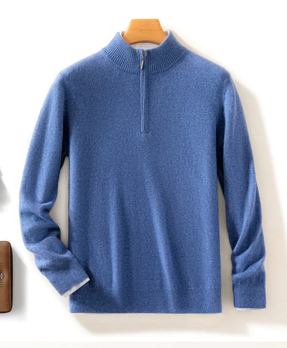 High-end 100% Cashmere Pullover for Men Mock Collar Thick Sweater Autumn Winter Knitted Jumper Warm Clothing Smart Casual Top