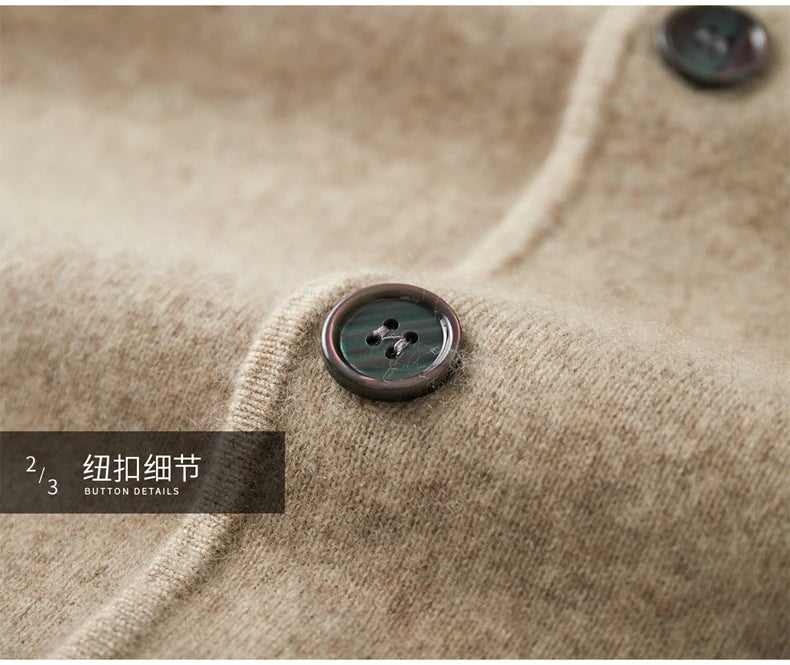 DjzDsm New Autumn Winter Men's 100% Pure Cashmere Thick Button Cardigan Set Cashmere Knitted Casual Shorts 2-Piece Set Clothing