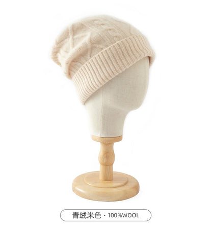 DjzDsm 100%Pure Wool Women's Hat For Winter Warm Soft Luxury Cashmere Twists Slouchy Street y2k Women's Hat