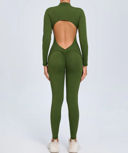 Hearuisavy Summer V Back Sports Jumpsuit Yoga Clothes Rompers Women Long Sleeveles Workout Bodysuits Backless One-piece Suit