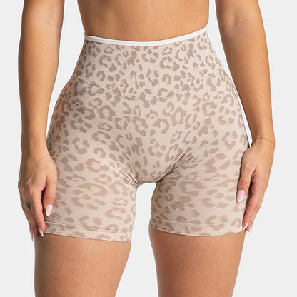 Leopard Print Yoga Shorts Women Seamless High Waist Workout Shorts Fitness Yoga Lift Butt Fitness Yoga Gym Running Short Pants