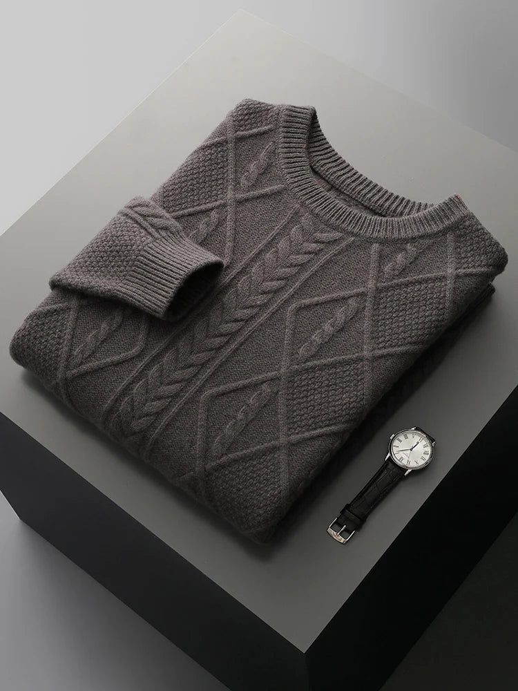 100% Pure Merino Wool Pullover 2025 Autumn/Winter New Men's Round Neck Business Casual Cashmere Sweater Loose Solid Color Tops