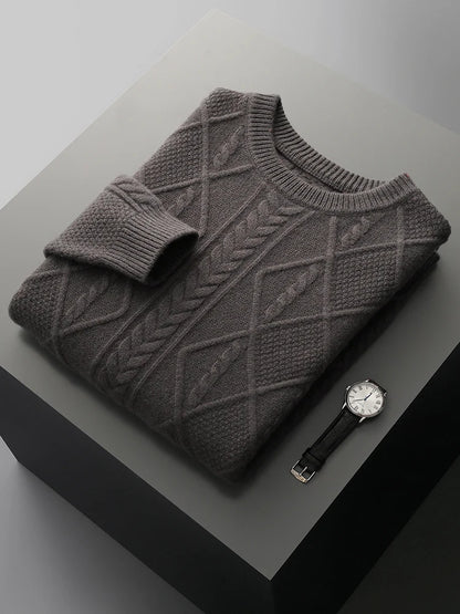 100% Pure Merino Wool Pullover 2025 Autumn/Winter New Men's Round Neck Business Casual Cashmere Sweater Loose Solid Color Tops