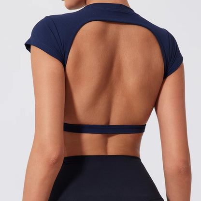 Summer Sports Short TOP Women Fitness shirts Yoga Wear Female Gym Training Suit Crop Top Women beautiful Back Tops T-Shirt