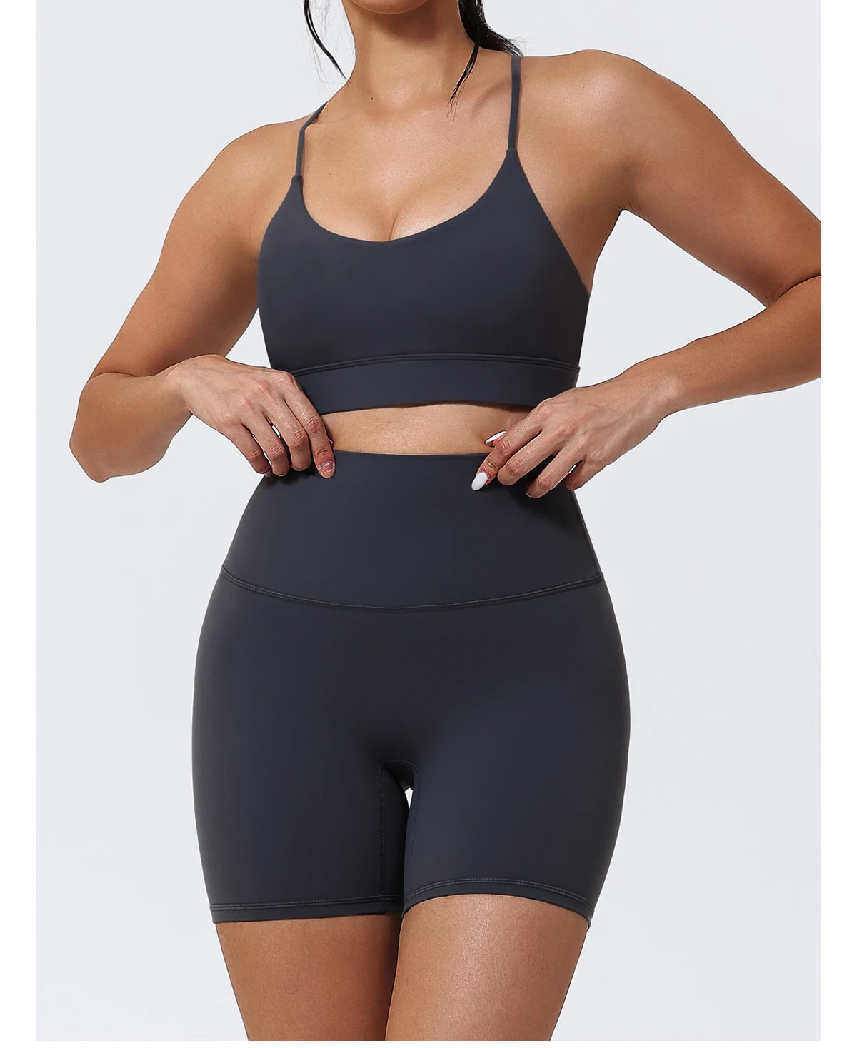 Hearuisavy Sports Shorts Set 2Pcs Women High Waisted Breathable Yoga Pants Gym Running Shock Proof Comfort Pilates Sports Bra