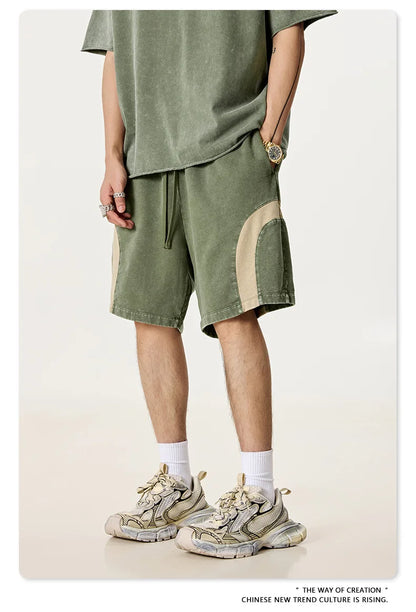 Customized LOGO men's summer European and American hip-hop style splicing contrasting shorts loose straight five-point pants