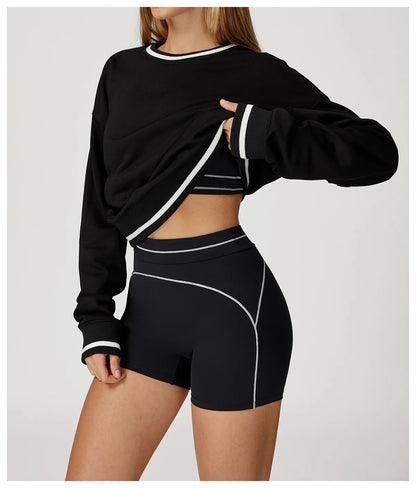 Women Long Sleeved New Winter Color Blocking Hoodie Outdoor Casual Running Sports Top Loose Round Neck Top Fashionable Hoodie