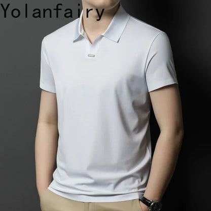 YOLANFAIRY 2.6% Mulberry Silk Polo Shirts Mens T Shirt Short Sleeve T Shirt Men Summer Fashion Tops Men Clothing Футболка Поло
