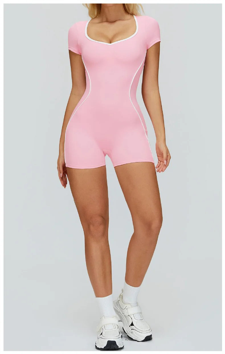 TRY TO BN Gym Jumpsuit Sports Hollow Back Women's Breathable Contrasting Colors Bodysuit Fitness One Piece Running Yoga Clothing
