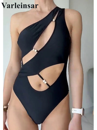 Asymmetric Cut Out One Shoulder Women Swimwear One Piece Swimsuit Female High Leg Cut Monokini Bather Bathing Suit Swim V7949