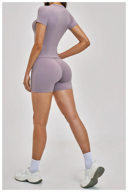 Custom LOGO women's spring and summer short-sleeved sports yoga fitness clothes shorts casual sports two-piece set