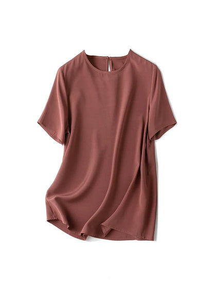 SuyaDream Women T Shirt 22mm Real Silk O Neck Short Sleeves Summer Tee 2025 New Chic Tops Pink Purple