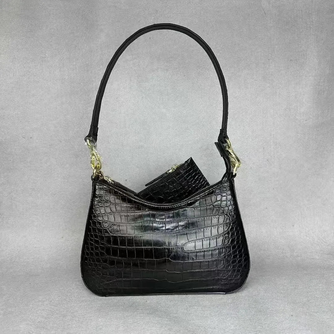 Authentic crocodile leather women's armpit bag genuine crocodile leather women's handbag fashion shoulder bag wallet