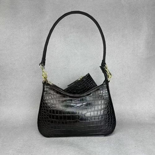 Authentic crocodile leather women's armpit bag genuine crocodile leather women's handbag fashion shoulder bag wallet