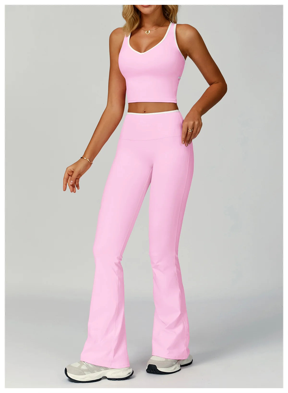 2PCS Workout Clothes Wide Leg Pant Yoga Suits Solid Color Bra Sports Set Gym Tracksuits Female Quick Dry Fitness Suit Sports Set