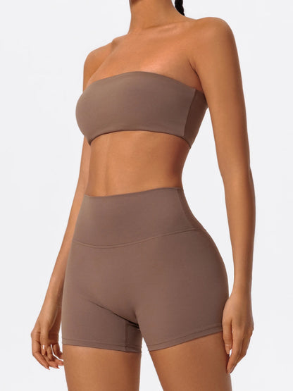 Summer Two Piece Fitness Sports Set Women Workout Yoga Outfit Strapless Bra Woman 2Ps Gym Crop Top Deportivos Mujer Gym Suits