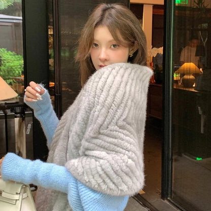New mink woven women's scarf autumn and winter twill shawl warm herringbone scarfs fur Knitting high quality fishtail Scarves