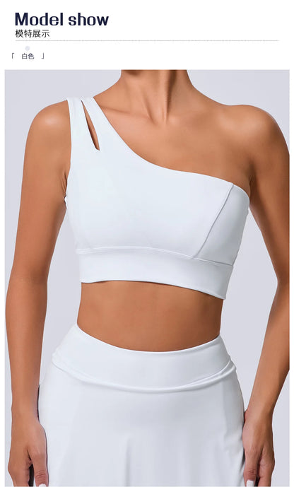 Sexy Women's Sports One Shoulder Bra Gym Push Up Workout Underwear High Strength Support Running Fitness Bra Vest