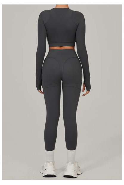 SWELTERING Yoga Suit Women Tracksuit 2PCS Sports Set Fitness Set Quick-Drying Gym Set Running Workout Long Sleeve Yoga Clothing