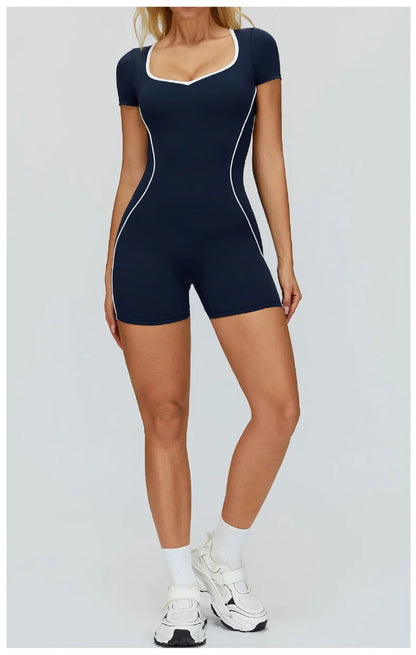 TRY TO BN Gym Jumpsuit Sports Hollow Back Women's Breathable Contrasting Colors Bodysuit Fitness One Piece Running Yoga Clothing