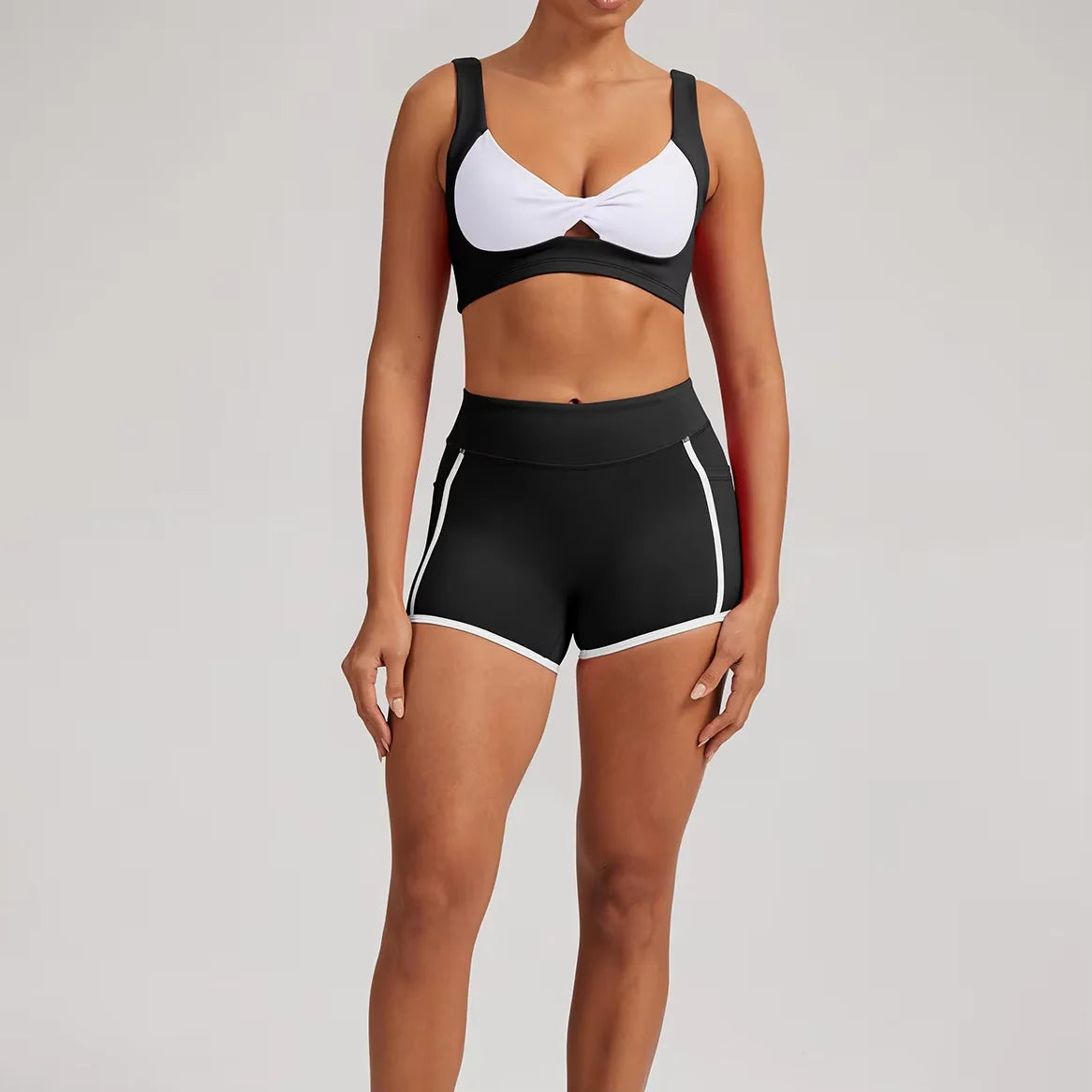 Women's Solid Breathable Lightweight Eco-Friendly Sports Bra & Shorts Set-Seamless Naked Feel High Waist for Yoga Running Gym