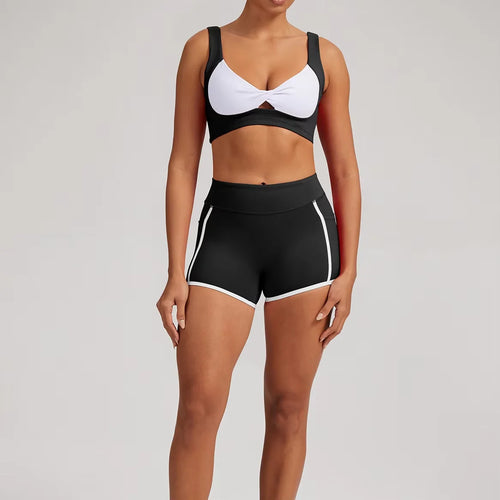 Women's Solid Breathable Lightweight Eco-Friendly Sports Bra & Shorts Set-Seamless Naked Feel High Waist for Yoga Running Gym
