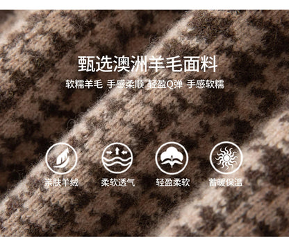 Men's V-Neck Cardigan Business Casual Jacquard Thickened Jacket 100% Merino Wool Knit Coat Autumn Winter Warmth Men's Clothing