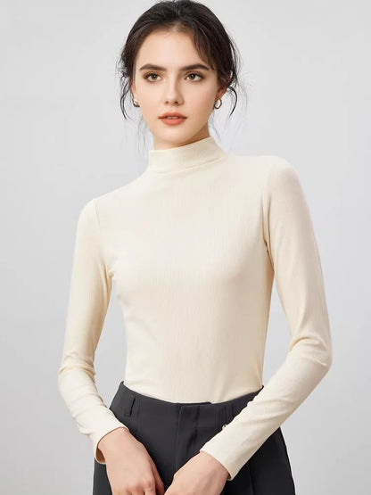 SuyaDream, Women Bottoming T Shirt, Silk Viscose Blend, Long Sleeves, Solid Basic Thermal  Shirt, 2024 Autumn Winter Top