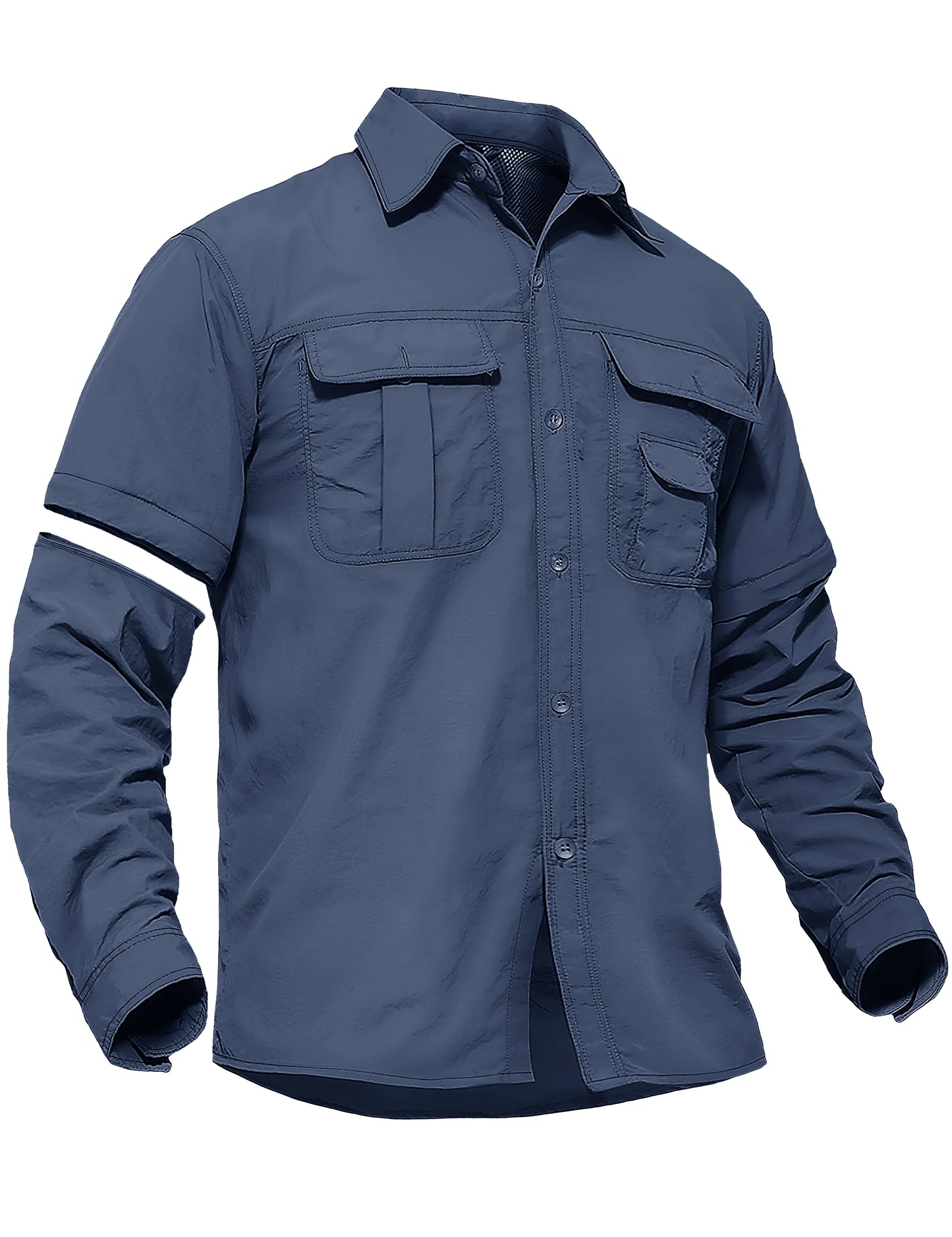 TACVASEN Quick Dry Long Sleeve Cargo Work Shirts with Pockets Mens Nylon Safari Hiking Shirts Button Down Shirts Clothes Males