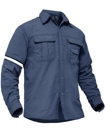 TACVASEN Quick Dry Long Sleeve Cargo Work Shirts with Pockets Mens Nylon Safari Hiking Shirts Button Down Shirts Clothes Males
