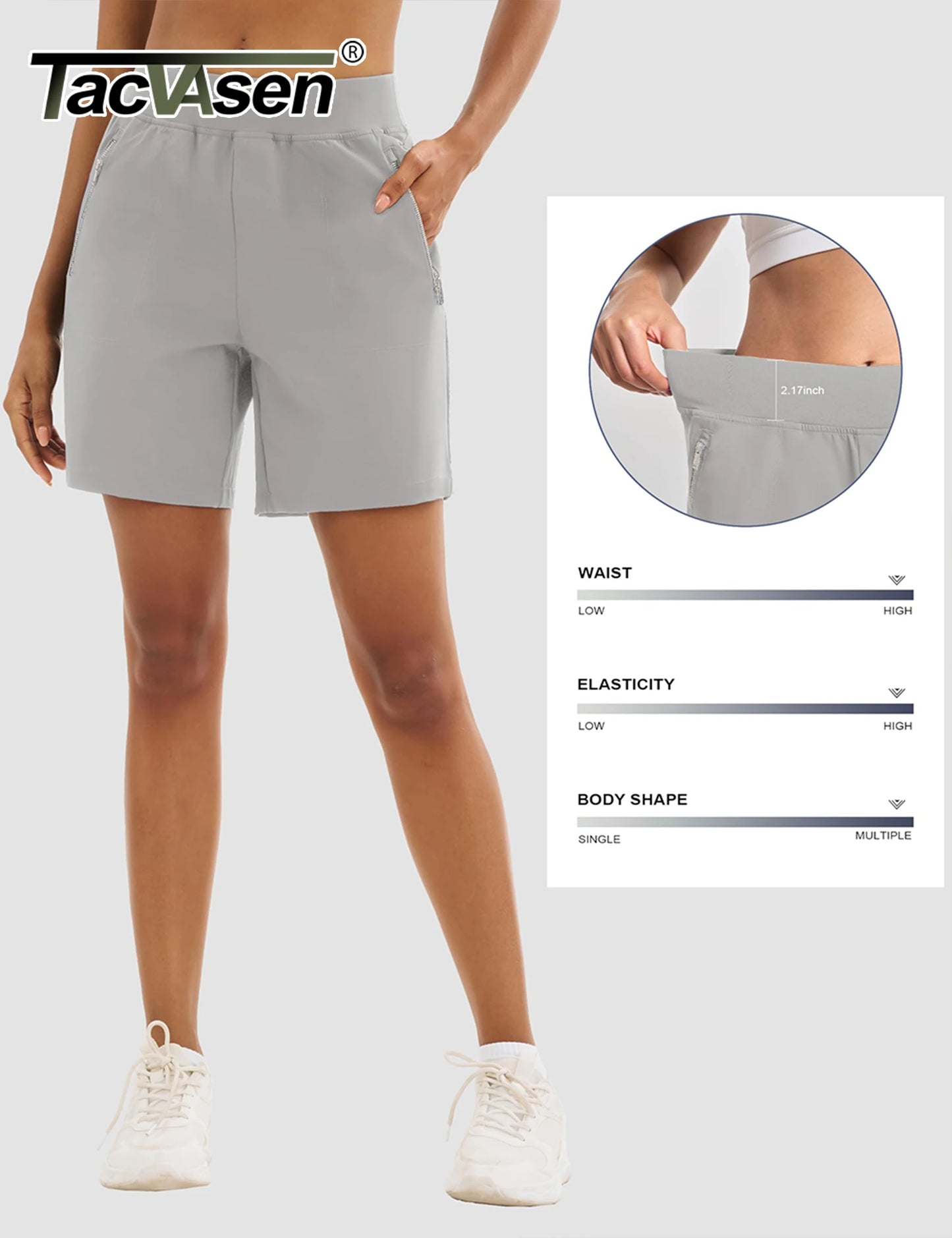 TACVASEN Women's High Waisted Hiking Golf Shorts with 4 Pockets 7" Lightweight Stretchy Athletic Running Summer Shorts Quick Dry