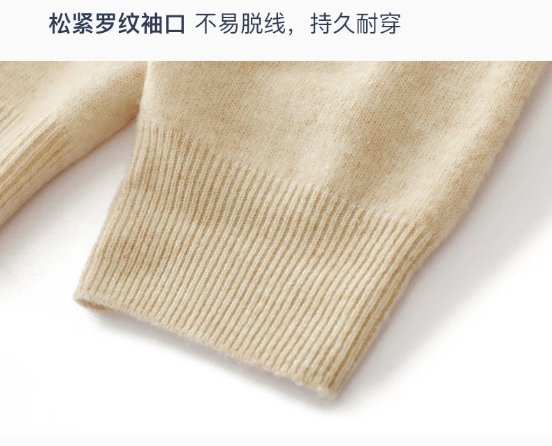 Men's 100% Merino Wool Sweater Hooded Collar Knitted Pullover Cashmere Sweatshirt Autumn Winter Casual Large Tops Long Sleeved