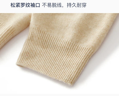 Men's 100% Merino Wool Sweater Hooded Collar Knitted Pullover Cashmere Sweatshirt Autumn Winter Casual Large Tops Long Sleeved