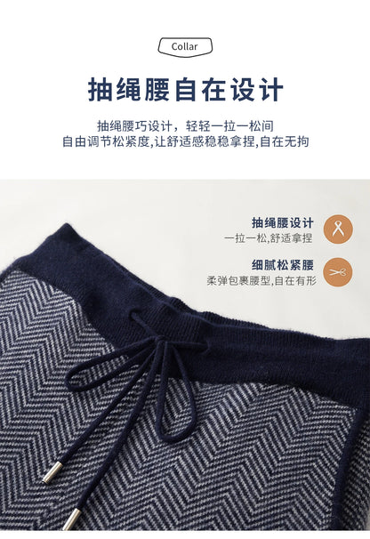 Soft 100% Merino Wool Straight-leg Pants For Men Jacquard Warm Knitted Pants Autumn Winter Thick Bottom Wear