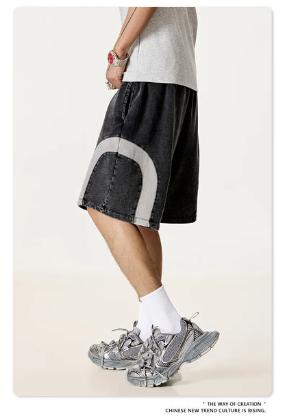 Customized LOGO men's summer European and American hip-hop style splicing contrasting shorts loose straight five-point pants