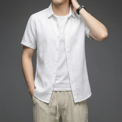 Summer Linen Cotton Men's POLO Collar Shirt Casual Business Short Sleeved Cardigan Fashion Loose Breathable Comfortable T-shirt
