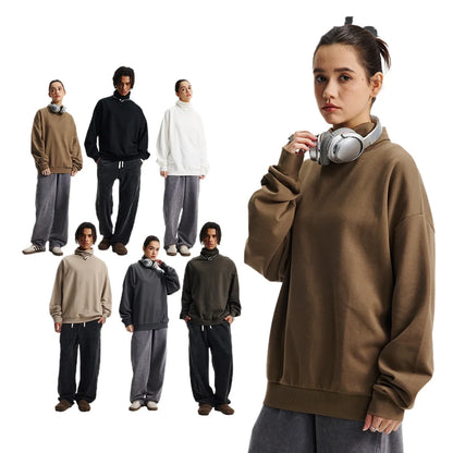 Custom LOGO Men's 305G Spring  Autumn New Cotton Polyester Turtleneck Casual Warm  High Elastic Couple Long Sleeve T-Shirt