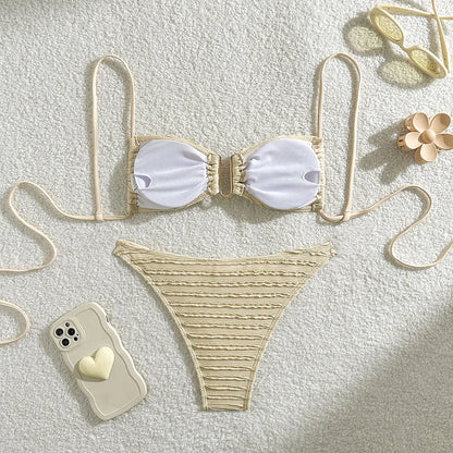 U Neck Wrinkled Crinkled Bikini Women Swimwear Female Swimsuit Two-pieces Bikini set High Cut Bather Bathing Suit Swim V5708B