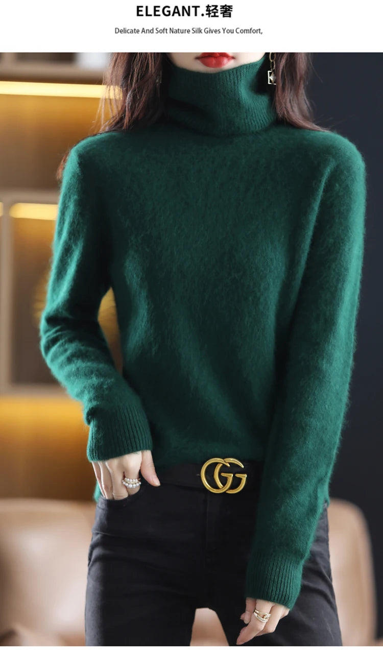 LHZSYY Winter Women Sweater Solid 100%Mink Cashmere Turtleneck Knitted Pullovers Slim Soft Warm Female Long Sleeve 23  Color