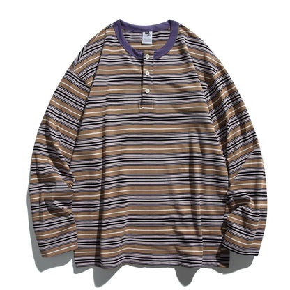 2026 New Japanese Retro Hoodie Trendy City Boys Loose Striped Long Sleeve T-shirt Men's and Women's Casual Sweater