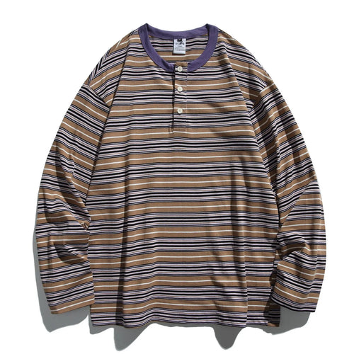 2026 New Japanese Retro Hoodie Trendy City Boys Loose Striped Long Sleeve T-shirt Men's and Women's Casual Sweater