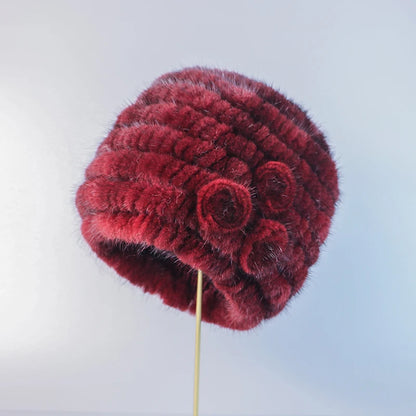 New fashion Genuine real natural women's knitted Mink Fur Hat  hand made knit Fashion Winter Headgear  brimless cap