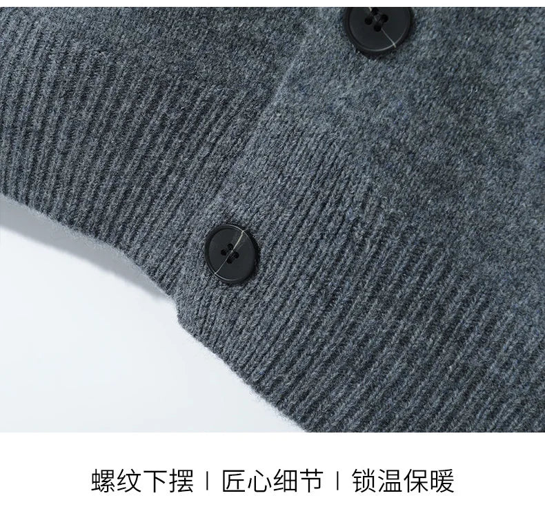 100% Merino Wool Men's Lapel Collar Knit Cardigan Coat 2025 Spring/ Autumn New POLO Neck Business Casual Cashmere Jacket Sweater
