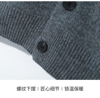 100% Merino Wool Men's Lapel Collar Knit Cardigan Coat 2025 Spring/ Autumn New POLO Neck Business Casual Cashmere Jacket Sweater