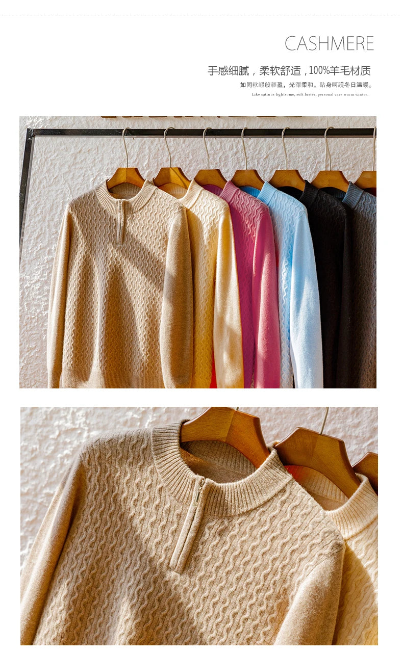 2024 Autumn Winter New Men's Half-High-Neck Thick 100% Pure Wool Sweater Long-Sleeved Business Warm Cashmere Bottoming Shirt Top